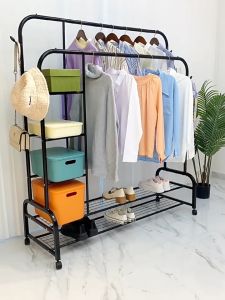SPACEMADER Double Rod Clothes Hanging Rack Floor-standing Drying Rack Bedroom Clothes Hanger Floor Drying Rack Balcony Indoor
