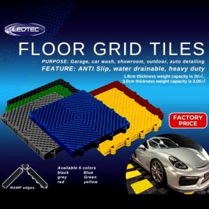 LEDTEC Grid Tiles Matting: 40x40cm Floor Mat System for Garages & Durable Water Anti-Slip Flooring