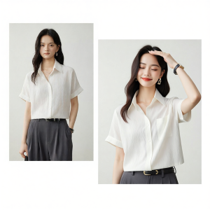 YAKEJIA | Áo Sơ Mi Cổ Ngắn Trắng 100% Vải Linen Cho Nữ Văn Phòng Mùa Hè