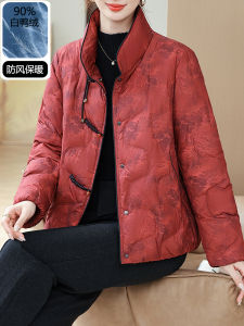 New Chinese Style Lightweight Short down Jacket for Women Middle-Aged And Elderly Floral Pattern Cotton Coat Outerwear