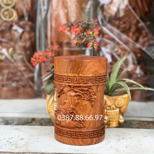 Hộp hựng chè lọ đựng trà trạm khắc tượng phật di lặc cao 20cm gỗ hương cực đẹp