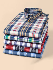 Long Velvet Cotton Plaid Shirt Mens Spring Pure Cotton Casual Inner Wear Slim Fit Full Cotton Upper Apparel Breathable Solid Color