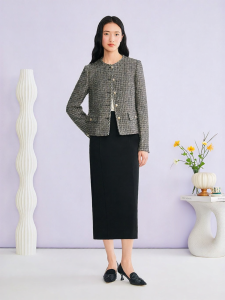 Chic Shiny Rough Tweed Short Jacket