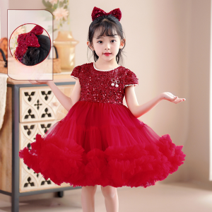 Princess Style Summer Dress Childrens Performance Costume Full Skirted Sleeveless Ball Gown Girls Outfit Polyester Fabric