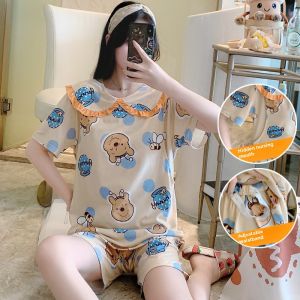 Ice Silk Short Sleeve Shorts Maternity Pajamas Plus Size Summer Postpartum Breastfeeding Suit Outing Summer Confinement Clothing