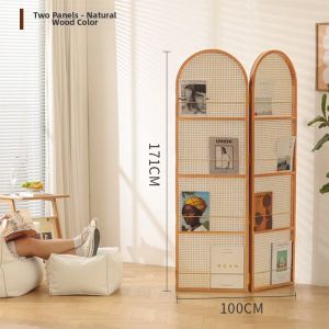 MU FENG ZHI NAN | Foldable Retro Movable Rattan Screen Storage Rack