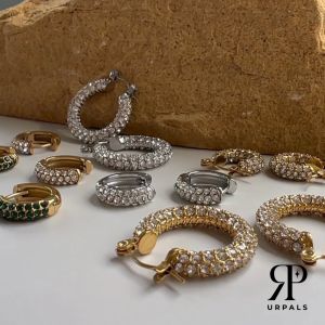 URPALS ต่างหูห่วง Stainless 18K ฝังเพชร CZ หลุดยาก สวยหรู ทนน้ำ ทนเหงื่อได้ดี