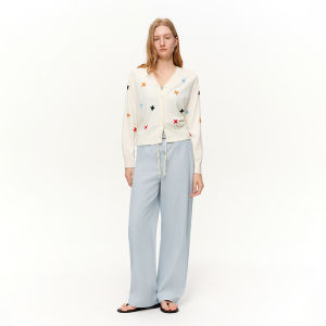 DUSHU | Embroidered V-Neck Knitted Cardigan