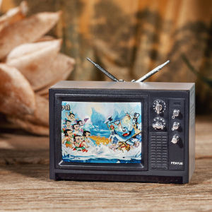KiddieKingdom 1Pc 1:12 Dollhouse Miniature Television Vintage TV W/Picture Furniture Decor Toy