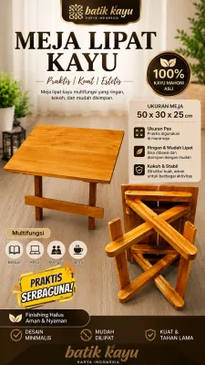 Meja Lipat Kayu Praktis Kokoh dan Mudah Disimpan 50x30x25 cm 100% Kayu Mahoni Ukuran Pas Ringan & Mudah Lipat Kokoh & Stabil untuk Berbagai Aktivitas
