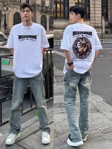 Summer 2025 Loose Fit Casual Cotton T-Shirt Mens Short Sleeve Printed Anti-Wrinkle Teenage Fashion Top American Trend Brand