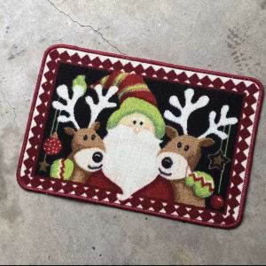 VIKAMA Checkerboard Merry Yule Red Text Tufted Welcome Mat Đen Trắng Lời Chào Lễ Hội Thảm Trải Sàn Chống Trượt Cho Cửa Phòng Ngủ Phòng Tắm