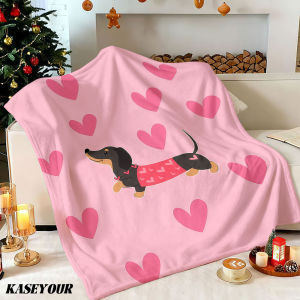 Beast Kingdom | Valentine Dachshund Winter Summer Flannel Blanket Throw Fleece Soft Fuzzy Plush Cozy Fleece Blankets for Sofa Ideal Gifts