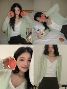 Mint Green Sheer Thin Cardigan V-neck
