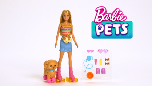 Barbie Pets Skate & Run Brunette Doll Puppy Roller Skates Accessories