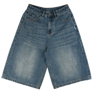 Retro Washed Wide Leg Seven-Foot Loose Jeans Heavy-Dyeing Medium-Length Pants Youthful Trendy Cotton Polyester Blend