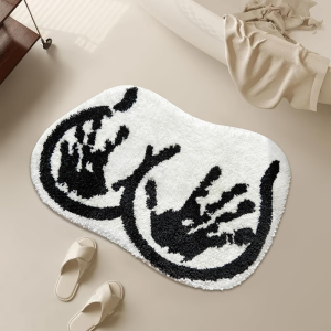VIKAMA Couple Hand Pattern Fluffy Rug Absorbent Non Slip Bath Mat Black White Irregular Aesthetic Shower Washable Doormat