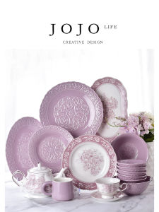 JOJOS L. PD Purple Dining Set Home Use Plate Dishset Premium Baroque Feel Purple Tone Ceramic round Shape Large Size 10 Inch