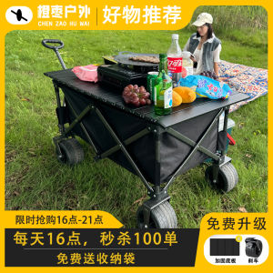 Outdoor Camper Trolley Camp Trailer Foldable Stall Trolley Hand Pull Travel Camping Picnic Trolley