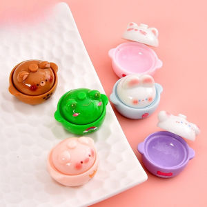 6PCS Animal Clay Pot Resin Charms Play Food Dollhouse Kitchen Decor Miniature Casserole Cream Craft DIY