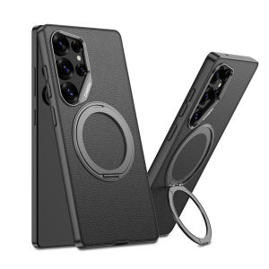 เคสโทรศัพท์มือถือสำหรับ Case Samsung Galaxy S25 S23 S24 ULTRA เคสซัมซุงกรอบเลนส์เป็นโลหะ เทคโนโลยีการออกแบบที่สมบูรณ์แบบ ฝาครอบป้องกันสีเมทัลลิกหนังธรรมดา ที่วางแหวนหมุนได้ป้องกันและป้องกันการตก
