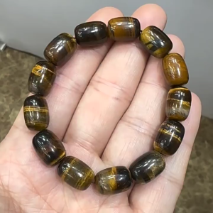TIMESWIND Authentic Yellow Tigers Eye Stone Natural Bracelet for Women Barrel Beaded Fashion Jewelry Gift with Certificate