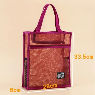 Large Capacity Double Layer Transparent Mesh File Bag with Side Pockets for Students Going to Tutoring Art Supplies Storage Bag