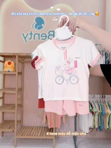 Bộ cộc tay cổ trụ in thỏ BT014 BENTY cao cấp bé trai bé gái quần áo trẻ em an toàn cho da