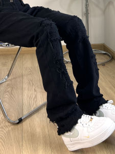 FILFR American Vintage Mens Jeans Distressed Micro Flare Pants mid Waist Long Denim Fabric Youth Style Zip Fly All Season