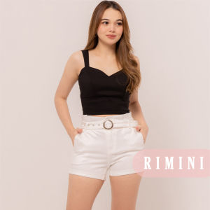 RIMINI - Celana Jeans Pendek Wanita Putih A Line Belted Size 26-33 - Ambra Shorts 5115-1