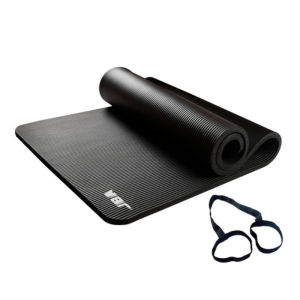 JBA Yoga Mat For Workout 10mm Thick With Carrying Strap Black NBR Yoga Mat For Men