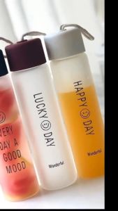 Botol kaca LLS premium doff yang bebas bpa motif smile lucky day design cantik dan unik 450 ml