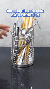 Ống để đũa muỗng có móc treo inox 304 size lớn Hobby home decor OD3