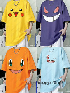 Bandai | Summer New Anime Pokémon Character Print T-shirts For Men Casual Harajuku Short Sleeve Tshirts Pikachu&Gengar Tshirt Man Clothes