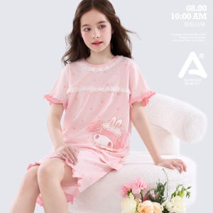 Pure Cotton Childrens Sleepwear Set Summer Thin Two-Piece Home Clothes for Girls Big Kids Hello Kitty Cat Brand Soft Loose Fit