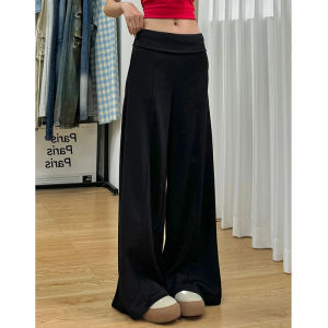 Quần Ống Rộng Cạp Cao Màu Xám Phong Cách Mỹ Thường Ngày Cho Nữ Mùa Xuân Thu Mới Rộng Rãi Quần Nỉ Thể Thao Quần Thể Thao Nhỏ