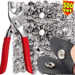 Xzxinzhan】กระดุมแบบกดติดโลหะห้าปุ่มที่หนีบปลายแหลมสแตนเลส500ชิ้นพร้อมเครื่องมือติดตั้งคีมเสื้อผ้าแบบทำมือชุดเย็บกางเกงยีนส์