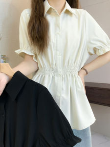 Elegant European Design Stylish Loose Waist-cinching Short Sleeve Shirt for Plus Size Women