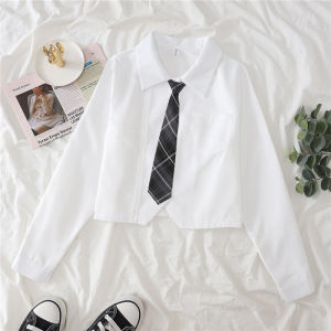 Áo Sơ Mi Nữ Tay Dài Màu Trắng Ngắn Mùa Xuân Thu Phong Cách Đại Học Thiết Kế Cảm Giác Nhỏ Quần Áo Công Sở Thường Ngày