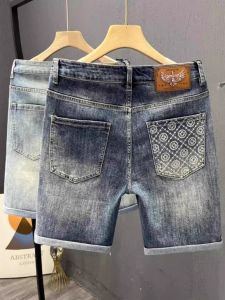 Summer High-End Mens Jeans Shorts Straight Leg Slim Fit Casual Washed Five-Quarter Thin Denim Breathable Youth Trend