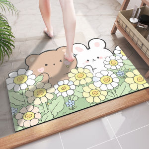 Absorbent Bathroom Mat Soft Silicon Clay Anti Slip Quick Dry Floral Rabbit Bear Design Toilet Entrance Door Mat Home Use