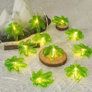 1PC 1.5M/3M LED Green Leaf Light String Battery Powered Fairy Light Suitable For Bedroom Party Birthday Decoration Lighting