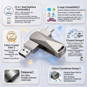 USB C Flash Drive Dual USB 2.0 Flash Drive Type C + USB A Portable Type-C Flash Drive 2-in-1 USB-C Thumb Drive 8GB 16GB 32GB
