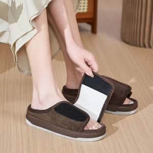 Adjustable Width Elderly Womens Slippers Swollen Foot Bunions Comfortable Flat Heel Casual Style Fabric up up Back High Arch