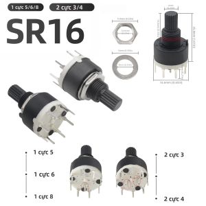 Công Tắc Xoay Nhựa SR16 16MM 1 Cực 3/4 Vị Trí 2 Cực 3/4 Vị Trí 5-30 Cái Với Tay Cầm Trục 15MM Chất Liệu Đồng