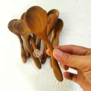 Sendok Teh Kopi Kecil Bahan Kayu Jati Asli Tua Tangkai Liuk Finishing Natural Food Grade