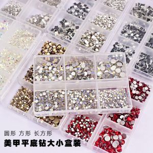 Ornament 6 Grid Boxed Nail Rhinestone Rectangular Transparent White Big Red Champagne Nail Beauty Flat Bottom Rhinestone