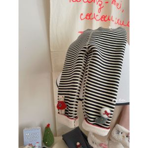 Girls Fleece Lined Thick Winter Pants Christmas Style Fashionable Trendy Kids Christmas Trousers Winter Commute Korean Style