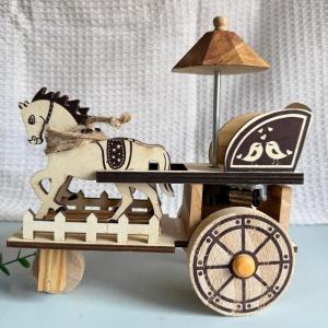 Retro Bamboo Wood Musical Carriage Model Decorative Toy