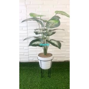 Pohon Artificial Daun Bahagia Hijau X18 Semilatex Pot Ulir + Standing Pot Besi Kaki 4 Dekorasi Hiasan Pojok Ruangan